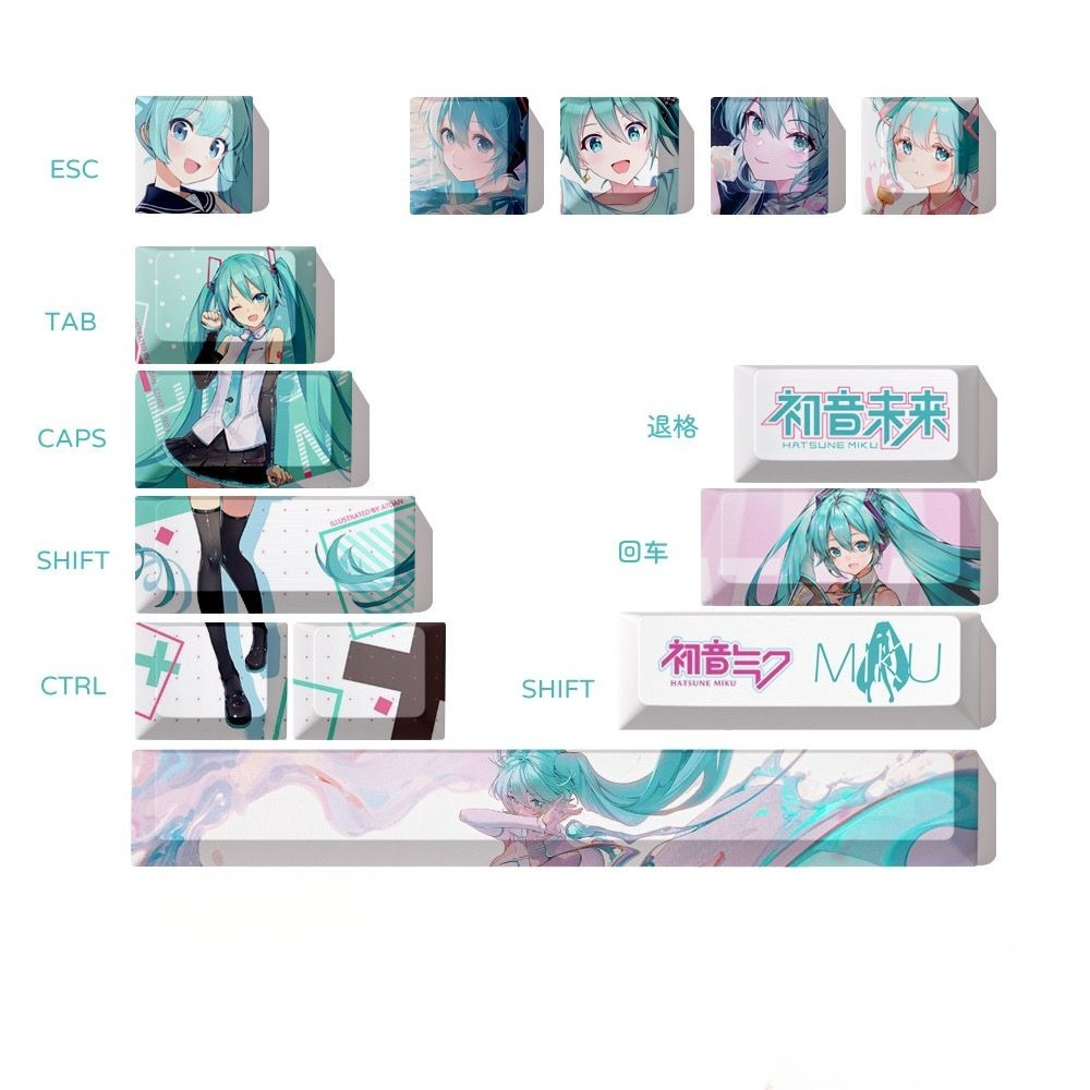 Keycap Artisan Anime - Klawisze Hatsune Miku, profil OEM, PBT,
